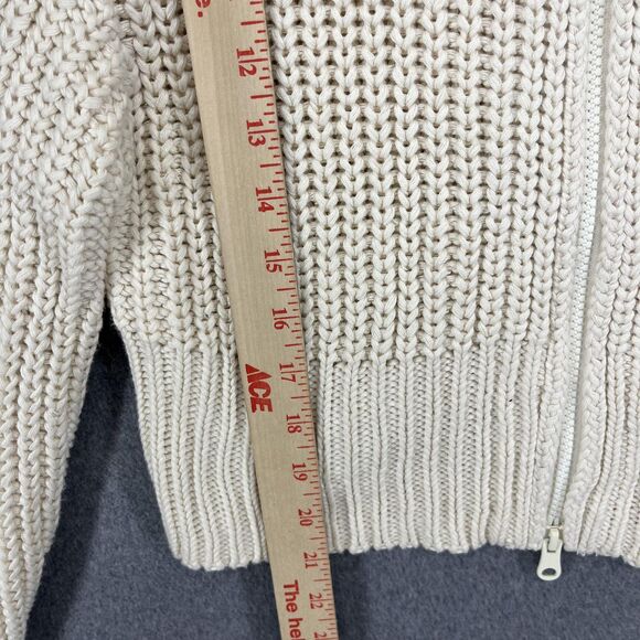 Aerie Sweater Cardigan Womens Medium Cream Zip Front Cowl Neck Cropped Knit - Picture 9 of 16